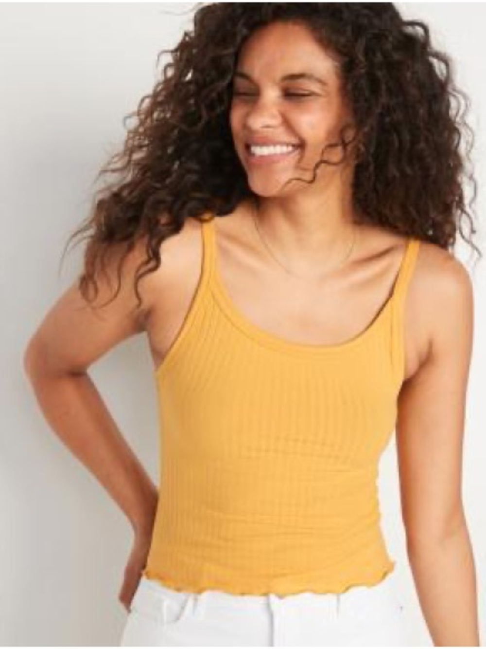 Old Navy - Yellow Ribbed Lettuce Edge Tank Top